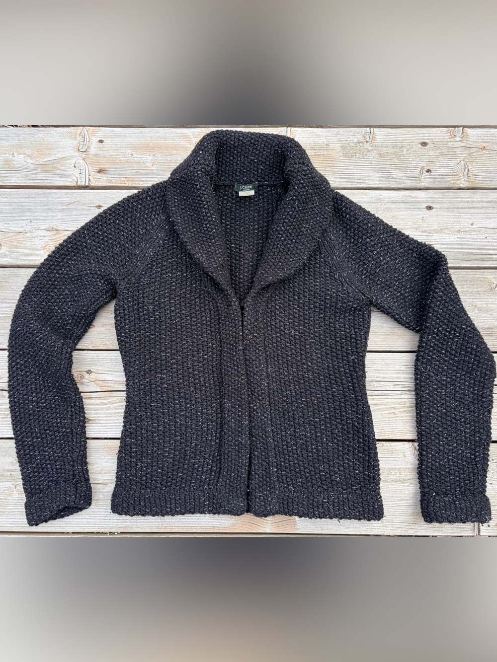 Vintage J. Crew Women’s Black Shawl-Collar Chunky Knit Cardigan